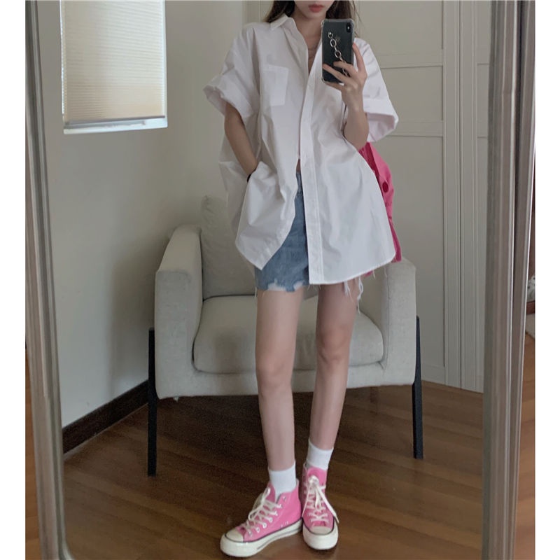 Áo sơ mi ngắn tay dáng rộng thời trang mùa hè hongkong dành cho nữ
