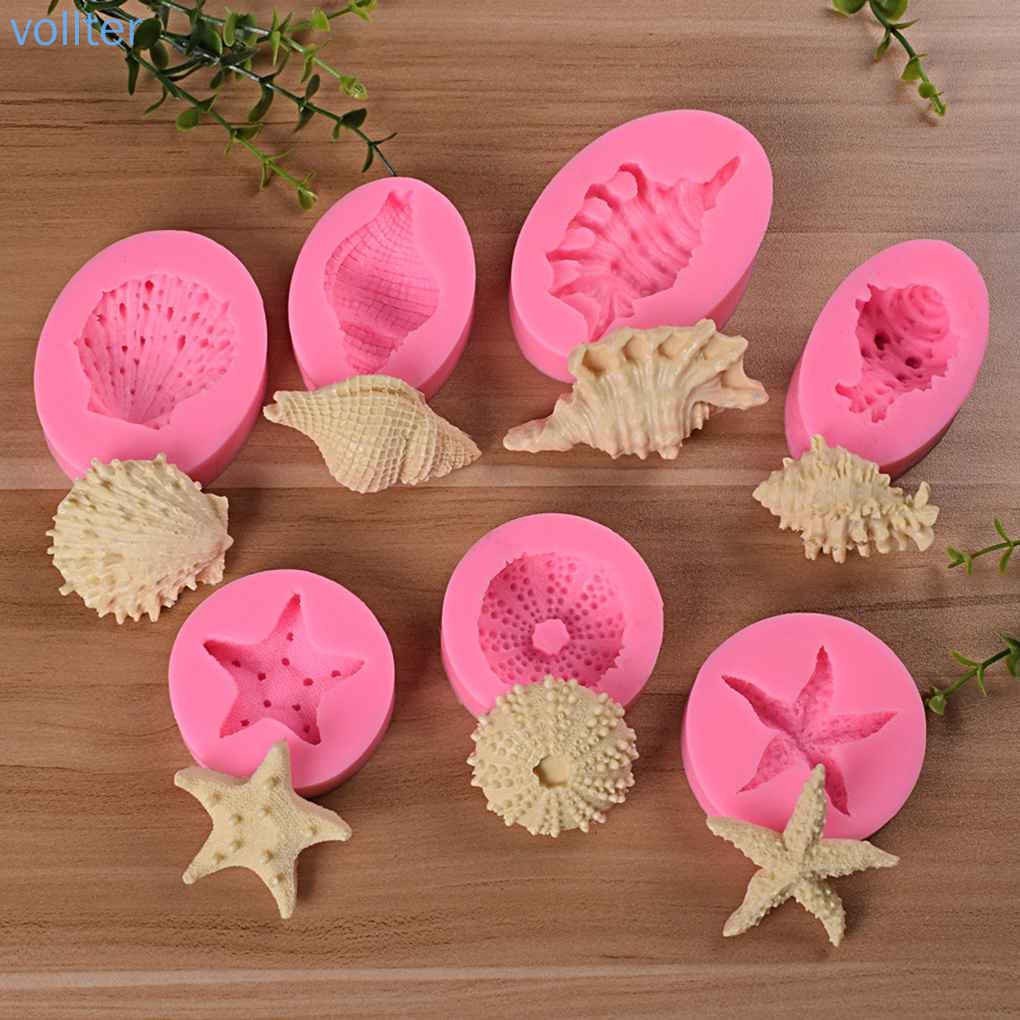 Khuôn silicon làm bánh fondant DIY hình ốc xà cừ sao biển đại dương