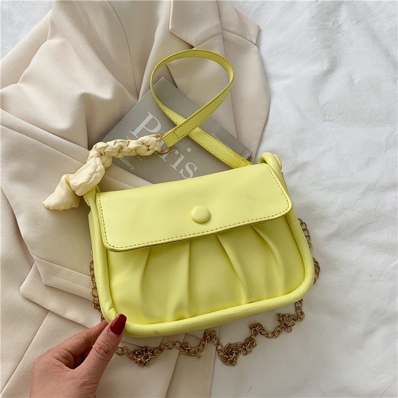 Túi Đeo Chéo Bằng Da PU In Họa Tiết Caro Phối Dây Xích Thời Trang Cho Nữ