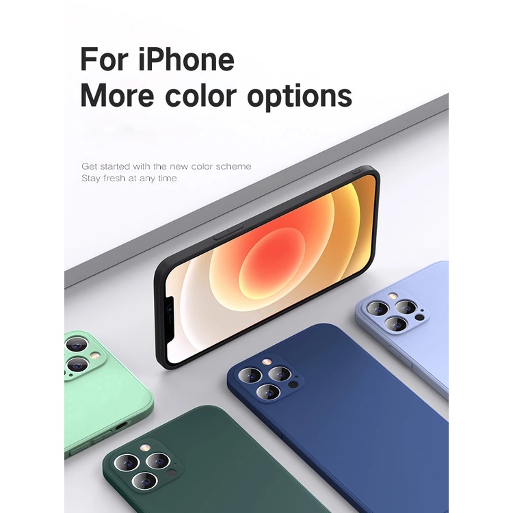 Ốp lưng dẻo cạnh vuông cho compatible for iPhone 12 Mini 11 Pro X Xr Xs Max Solid Color Square Liquid