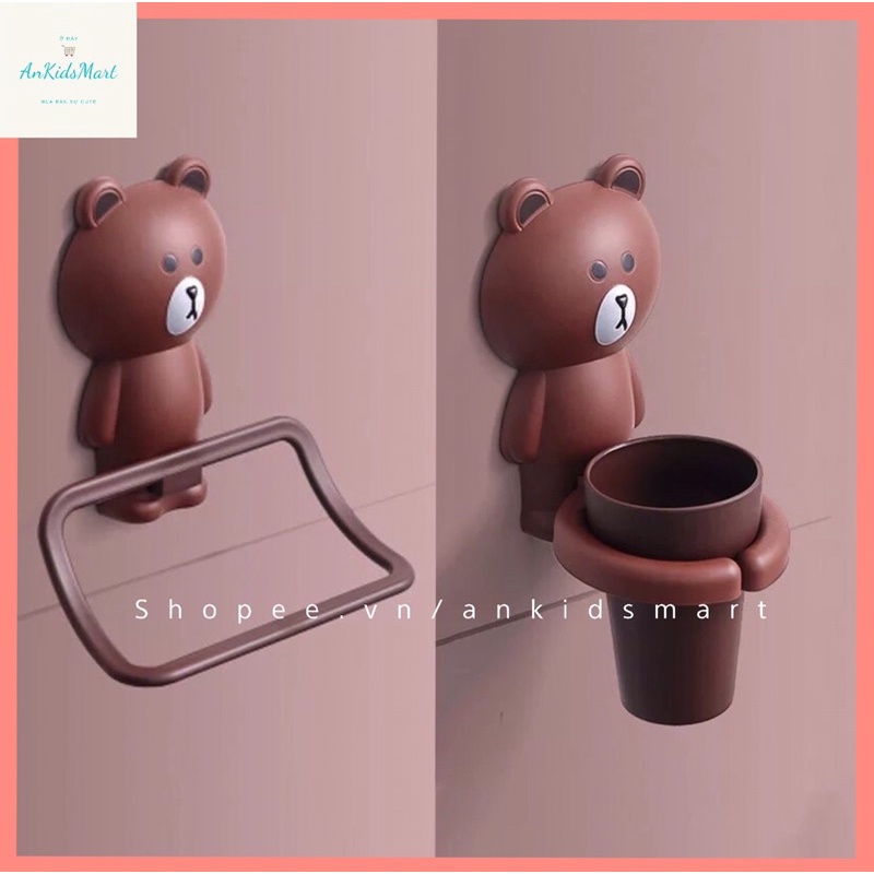 Bộ cốc, khay đựng xà bông, giá treo khăn hình hoạt hình dễ thương