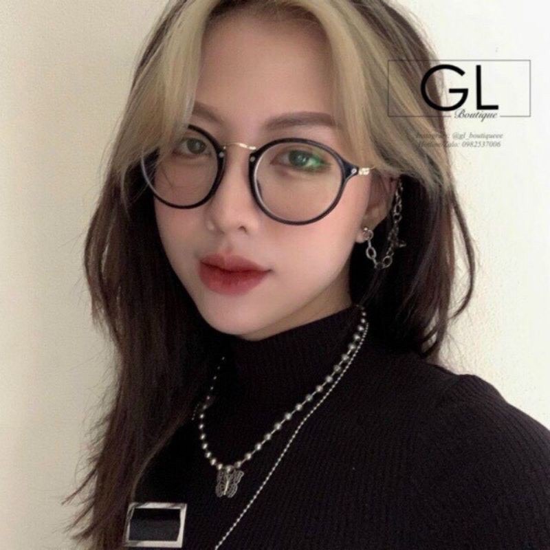 Gọng kính cận thời trang nữ phong cách Ulzzang kim loại mảnh chống ánh sáng xanh thay được tròng cận 074
