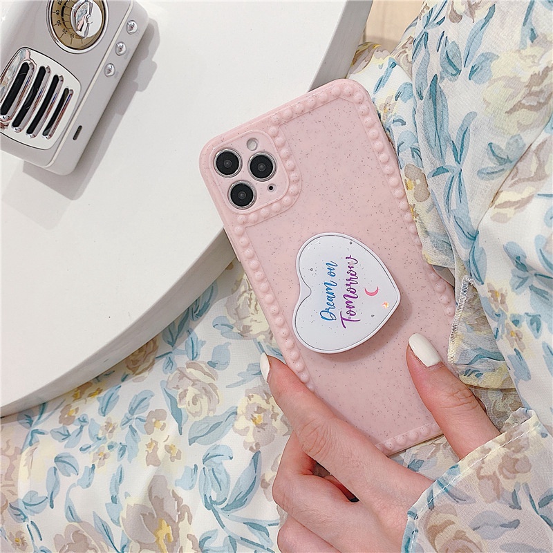 Ốp điện thoại có giá đỡ hình trái tim ba chiều cho Apple iPhone 11promax 8plus x/7p/xsXr SE20 12