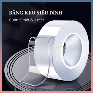 Băng keo 2 mặt siêu dính cuộn 5 mét, 1 mét