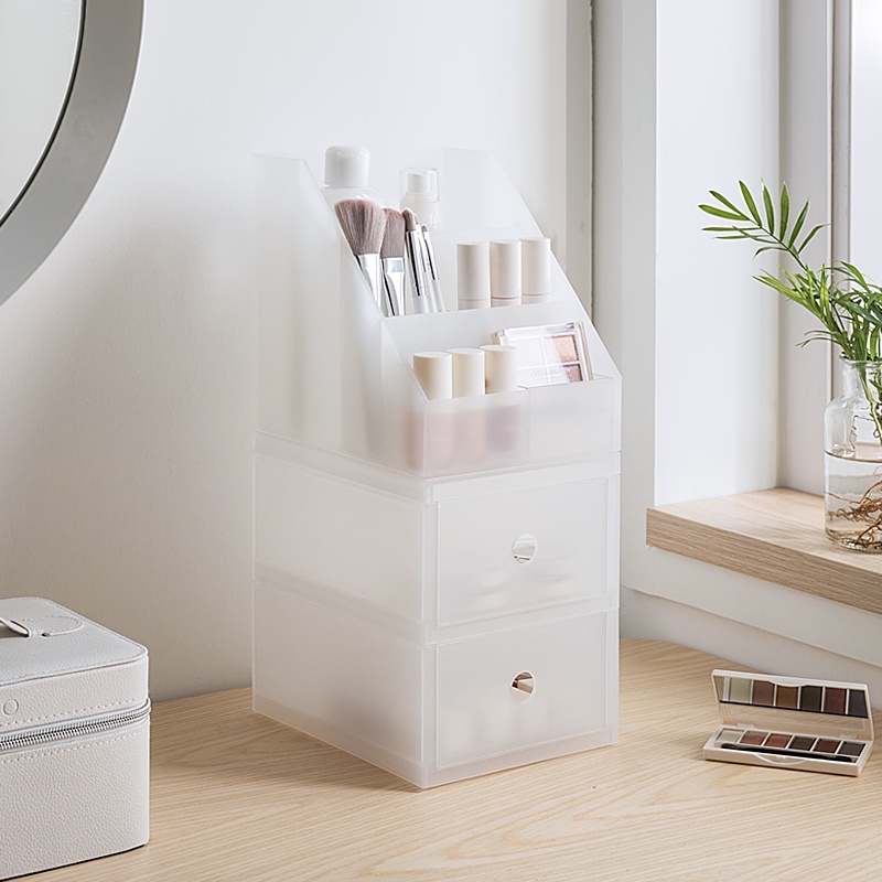 Kệ Nhựa Đựng Mỹ Phẩm Đồ Trang Điểm 2 Tầng Có Hộp Ngăn Kéo Tiện Lợi NaChuan