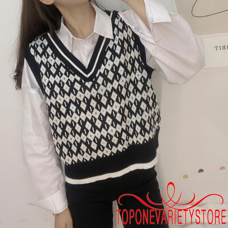 Áo Nữ Không Tay Cổ Chữ V Họa Tiết Hình Học Thời Trang Quyến Rũ