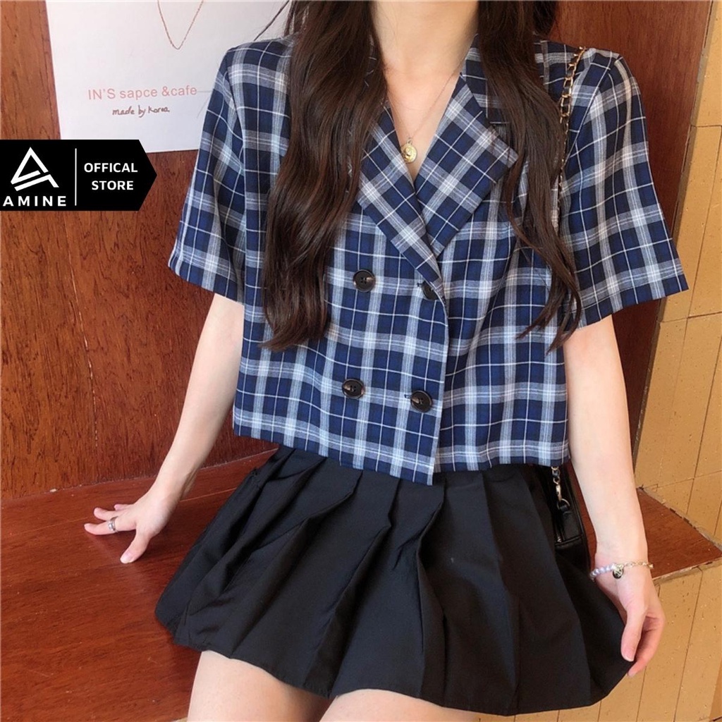 Áo sơ mi nữ đẹp, Áo sơ mi caro nữ phong cách Hàn Quốc M105