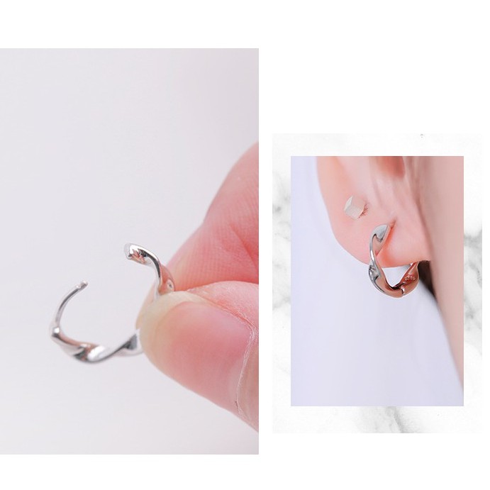 Khuyên tai tròn Bạc ý 925 xoắn silver nguyên chất