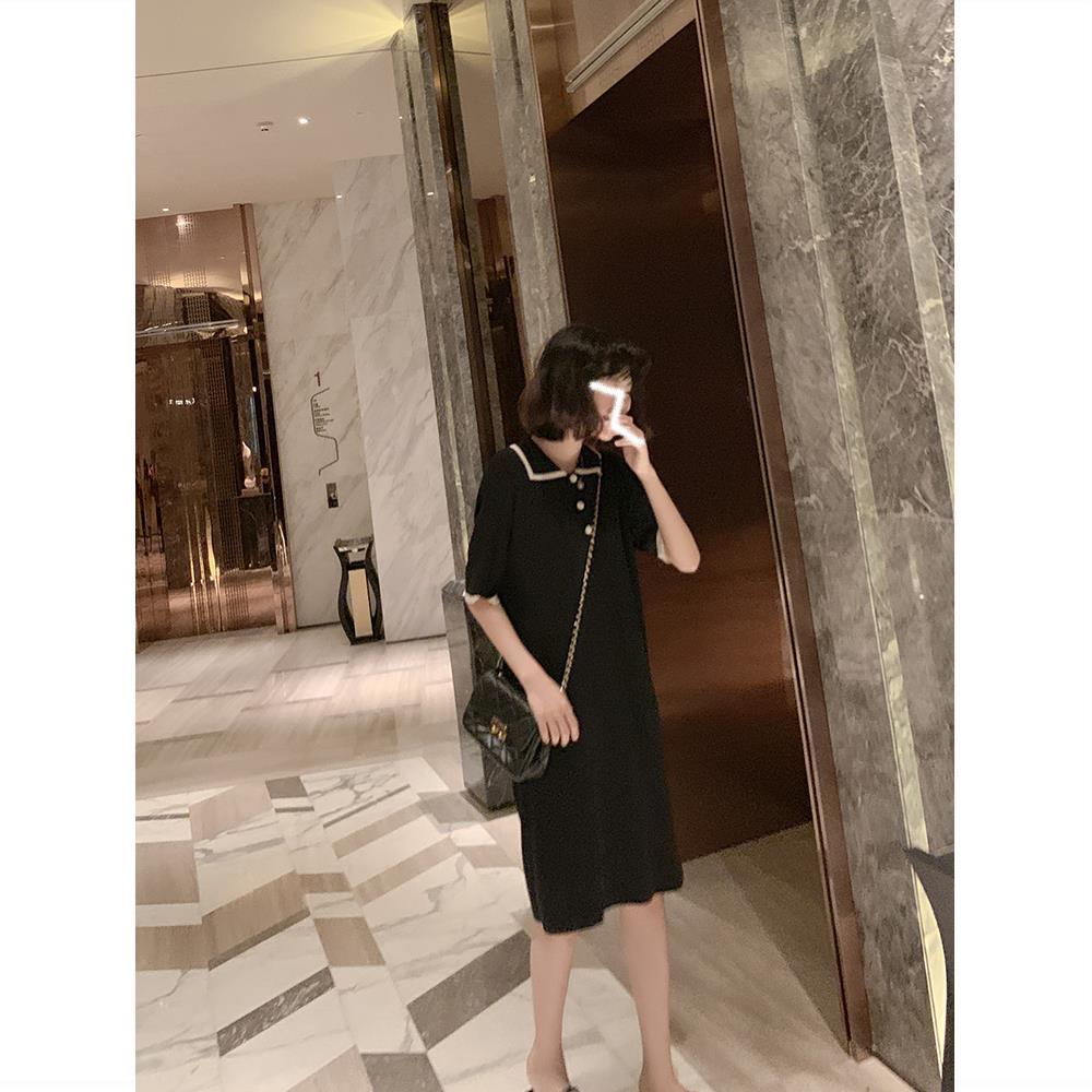 Small fresh loose silk stretch college wind polo knit collar dress student dress