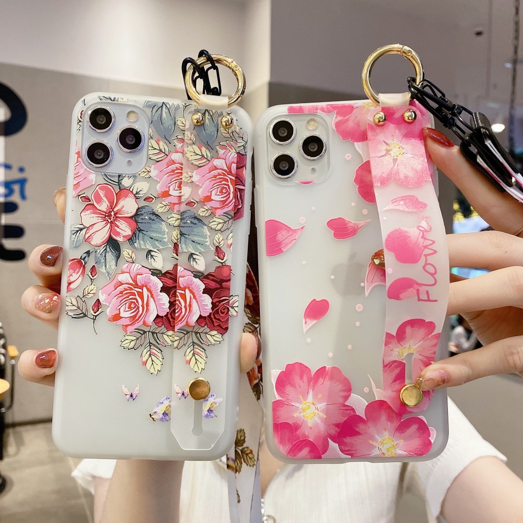 Ốp Lưng Mềm In Hoa Có Dây Đeo Cho Oppo A93 A92 A52 A53 A32 A31 A5 2020 A9 2020 A91 Reno 3 Reno 2 Reno 4F Reno 5 / Reno 5 Pro A3s A12e A5s A7 A12 F5 F7 F9 F11 Pro A71 A37 A57 A39 R9s F1 Plus F1s F3 A77 R15 Pro A1K Realme C2 C11 C12 Realme 7 Pro Realme 7i