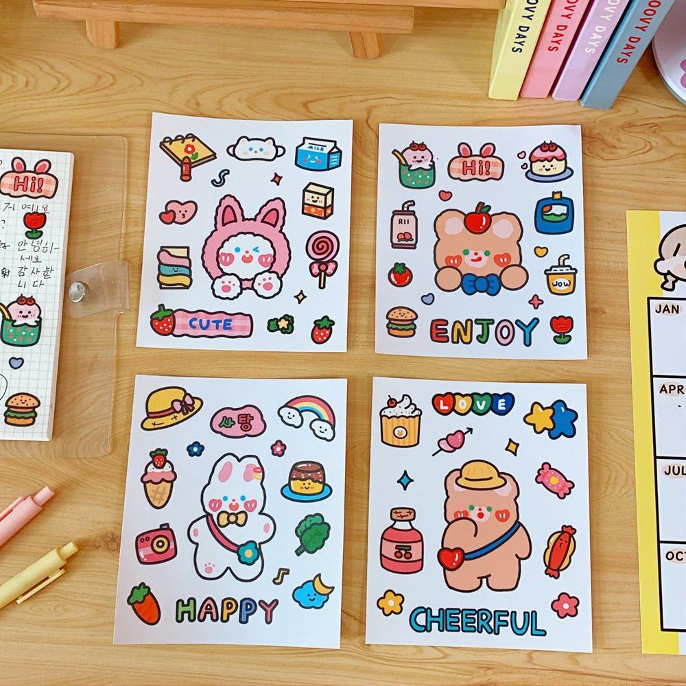 MAG 1 Tấm Sticker Dán Trang Trí Sổ Tay DIY Hình Thỏ Gấu Hoạt Hình