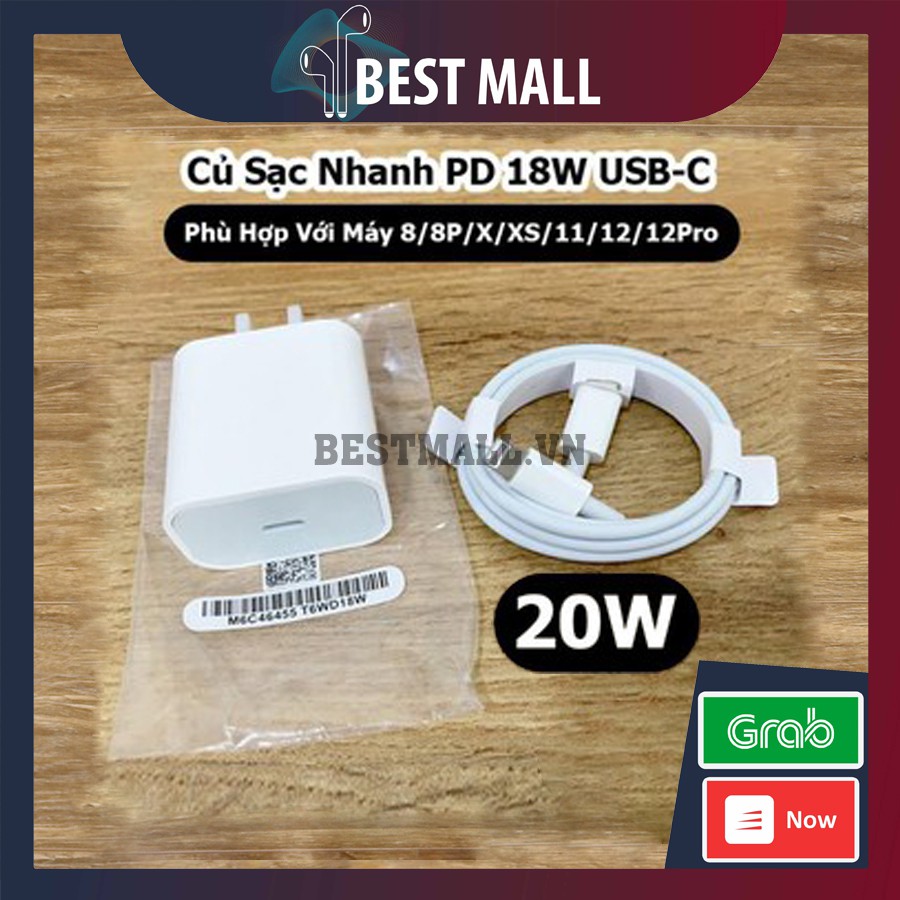 Combo Bộ Củ Sạc Nhanh 20W 18W Cho IP 12/ 12 Pro Max/ IP 11/ 11 Pro Max/ X/ XS Max/ 8/ 8 Plus