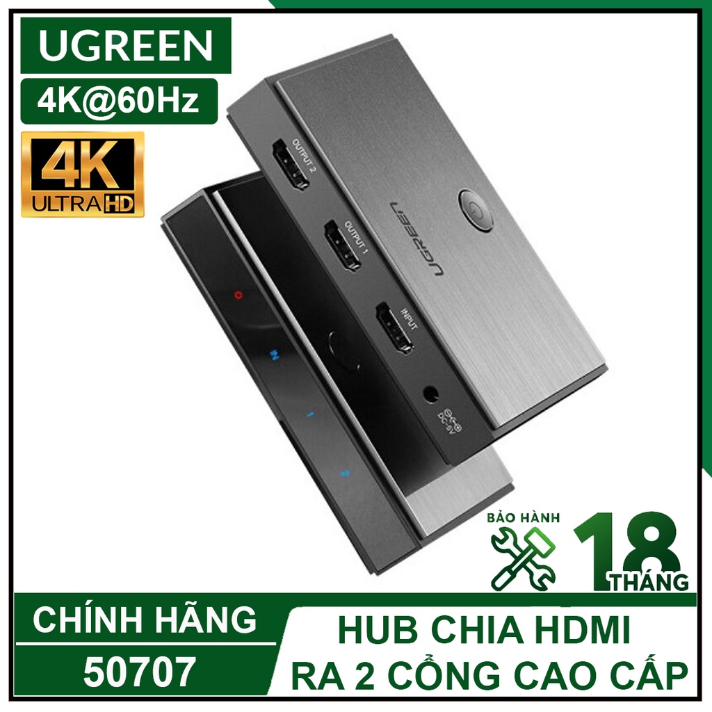 Bộ Chia Hdmi 1 Ra 2 Cổng HDMI Hỗ trợ 4K60Hz Cao Cấp, UGREEN 50707 Chính Hãng