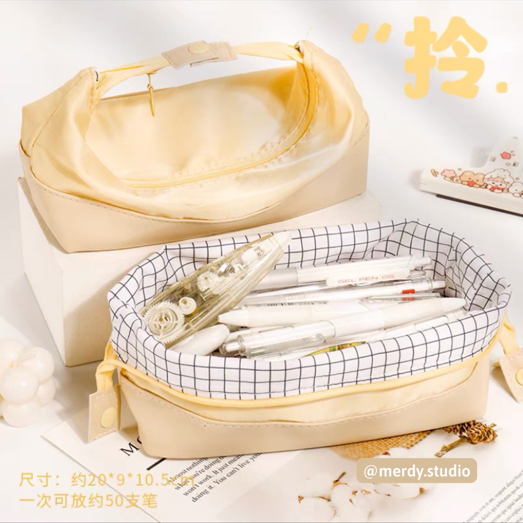 Túi đựng bút pastel siêu to vải dày dặn hoạ tiết caro