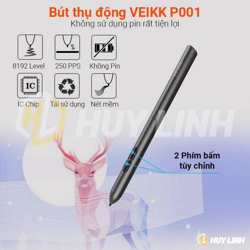 Bút cho bảng vẻ điện tử VEIKK P001 không dùng pin 8192 levels hỗ trợ cho S640 and A30