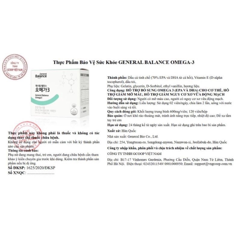 OMEGA-3 --Thực phẩm bảo vệ sức khỏe GENERAL BALANCE OMEGA-3