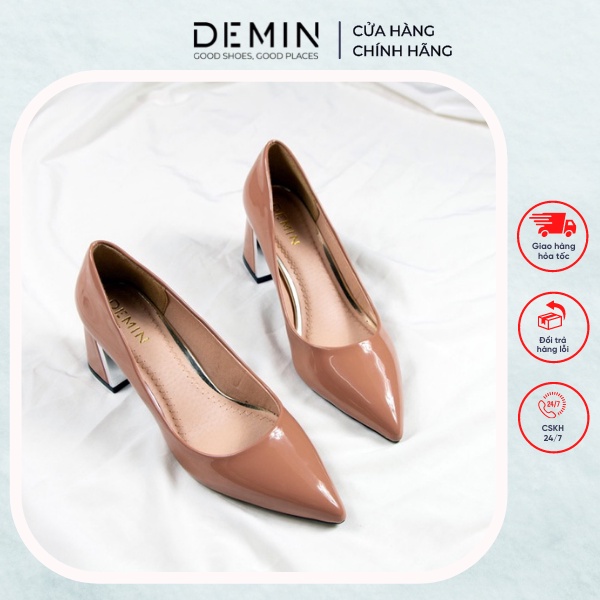 Giày Cao Gót Nữ DEMIN Giày cao gót da bóng cao cấp sang trọng đế 6cm - DCG123