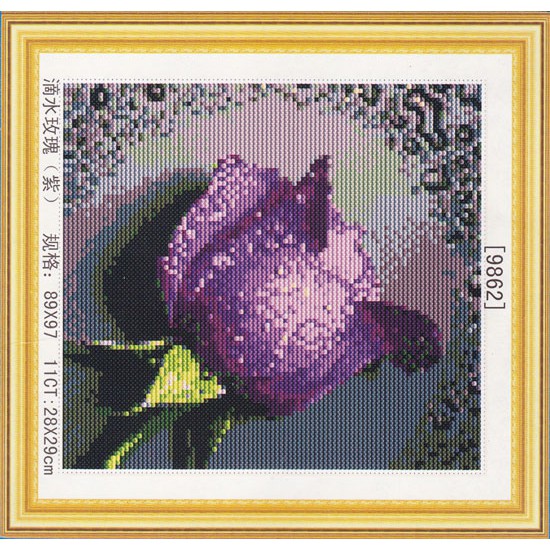 Tranh Thêu Chữ Thập (THÊU KÍN) Hoa Hồng Tím 9862 (KHÁCH TỰ THÊU) KT:28X29CM