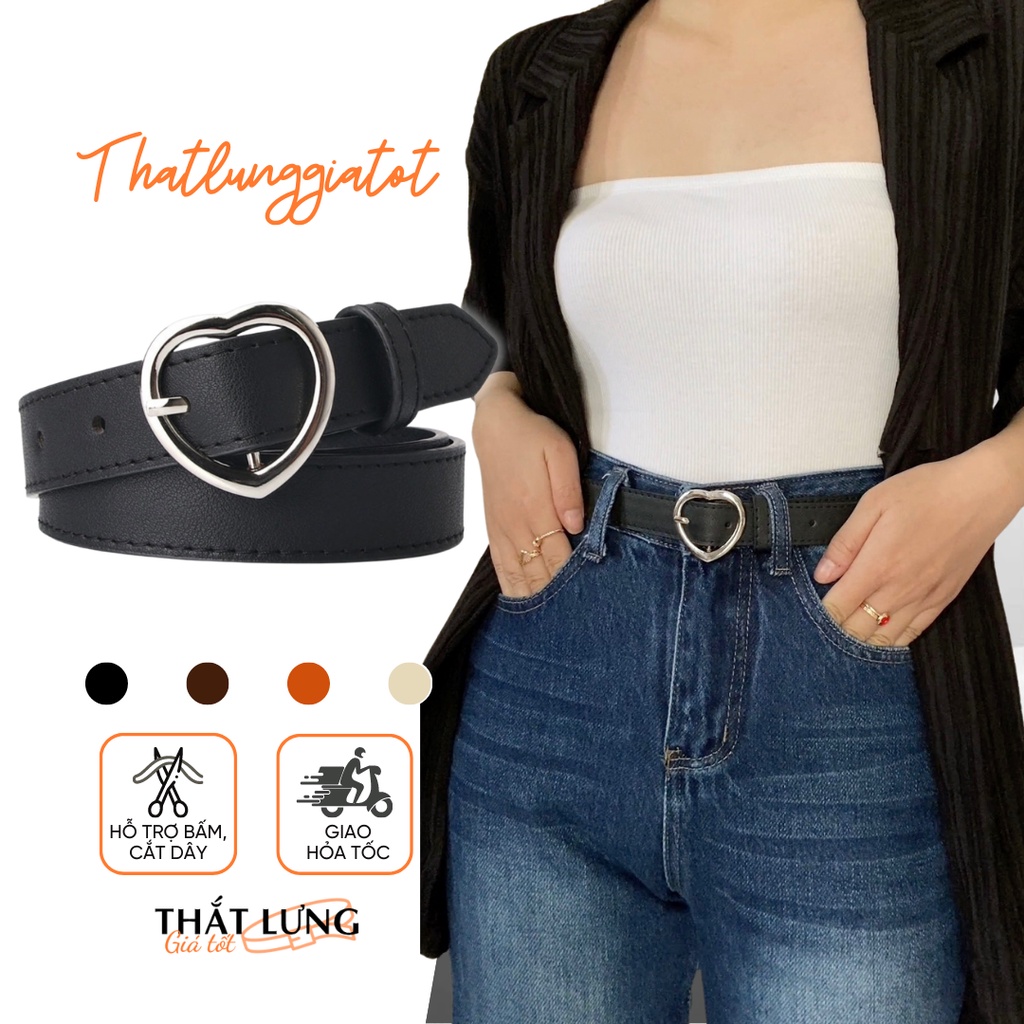 Thắt lưng nữ da PU mặt trái Tim bản 2.3cm (Hỗ trợ bấm lỗ, cắt dây nịt) TL011 - Thắt Lưng Giá Tốt