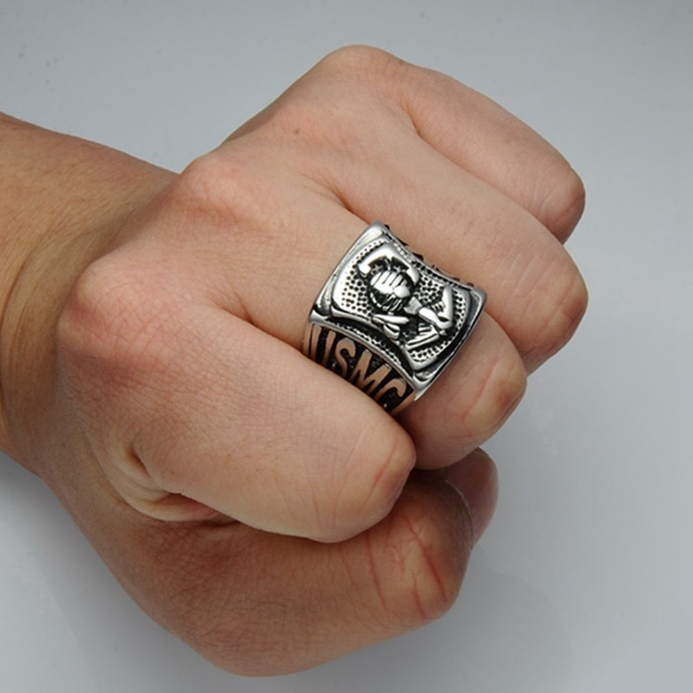 Marine Corps Anchor Gold Ring Men Badge Ring Stone Jewelry