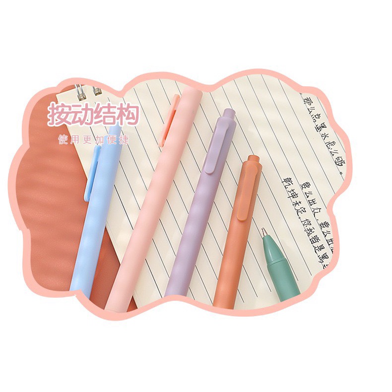 Set 5 Bút gel đen vỏ pastel retro Nhám Bút gel bấm ngòi 0.5mm màu xinh xắn phụ kiện văn phòng phẩm