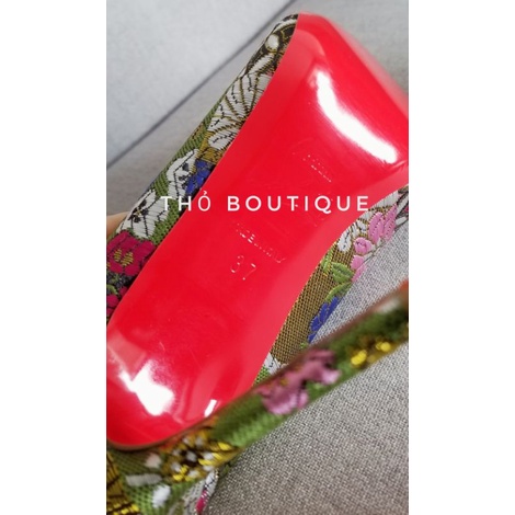 Giày cao gót Lou.bou.tin xuất xịn gấm lụa hoạ tiết hoa Nhật Bản 9cm size 37-38