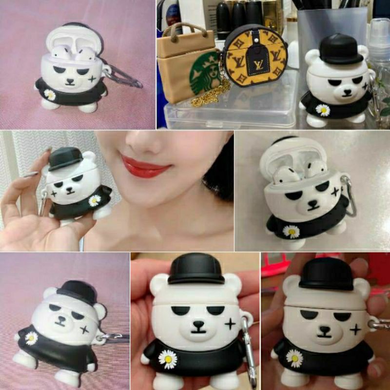 (Order 7 ngày) Case bảo vệ Airpods i9s/i10/1/2 gấu G-Dragon đội mũ snapback hoa cúc peaceminusone thug life