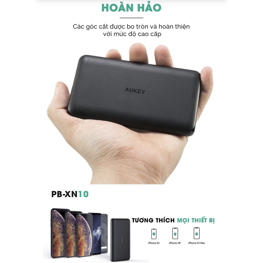 Pin sạc dự phòng AUKEY PB-XN10 10000mAh 15W, 02 cổng sạc (tích hợp USB-C 15W (In/Out)