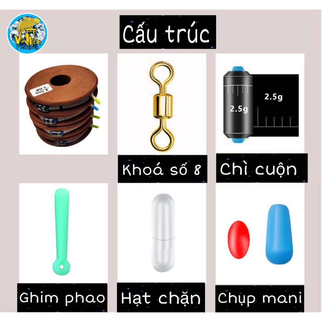 Dây trục Câu Đài tàng hình buộc sẵn Giá Đẹp | Bộ trục đầy đủ các kích cỡ- Vũ Môn Fishing