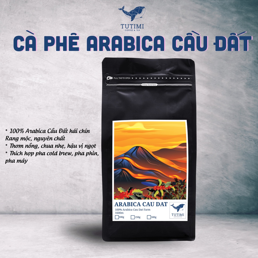 Cà phê nguyên chất Arabica Cầu Đất rang mộc, thơm, chua nhẹ, cà phê pha phin hoặc pha máy ngon TuTiMi