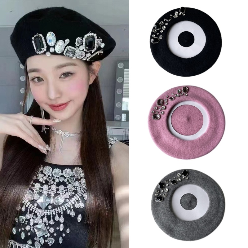 Mũ Beret Đính Đá Thời Trang Cho Nữ