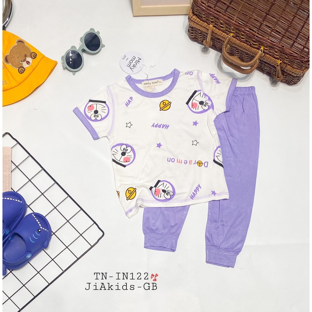 Bộ Tay Ngắn Quần Dài THUN LẠNH MINKY MOM In Thân Áo Trắng Quần Màu Cho Bé TN-IN122