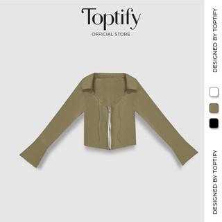 Áo croptop nữ tay dài body TOPTIFY cổ bẻ dây kéo cột dây Mabel Top AC01