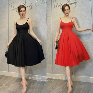 Đầm 2 dây chất gân dáng xòe xinh thl