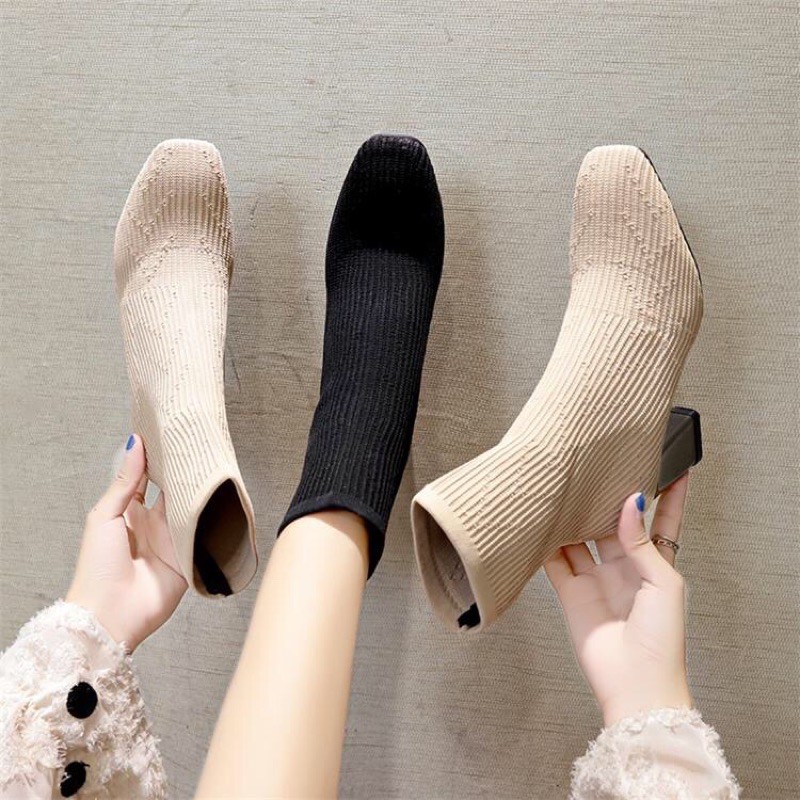 Boot len cổ thấp mũi vuông đế tráng gương cao 7p