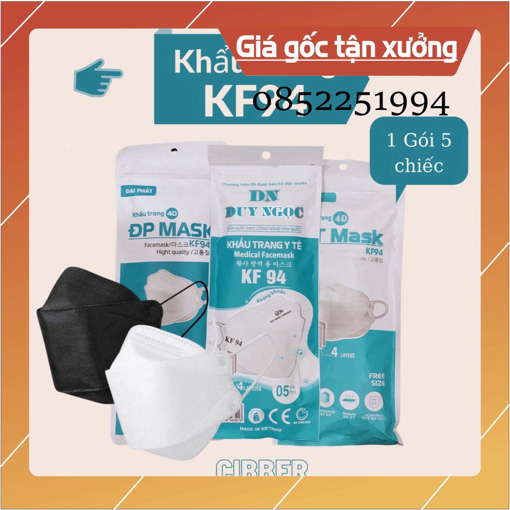 Khẩu Trang Y Tế KF94 (Bao Bì Chữ Tiếng Việt) - (Gói 5 Chiếc), Kháng Khuẩn, Chống Bụi Mịn PM 2.5 (Giá tốt nhất )