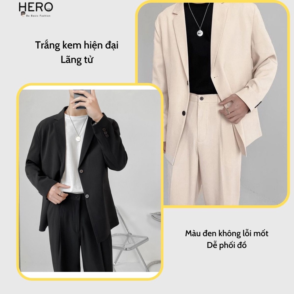 Set áo blazer nam quần dài  MrHero set04 bộ đồ áo khoác vest dài tay quần công sở dự tiệc thời trang Hàn Quốc M.RO