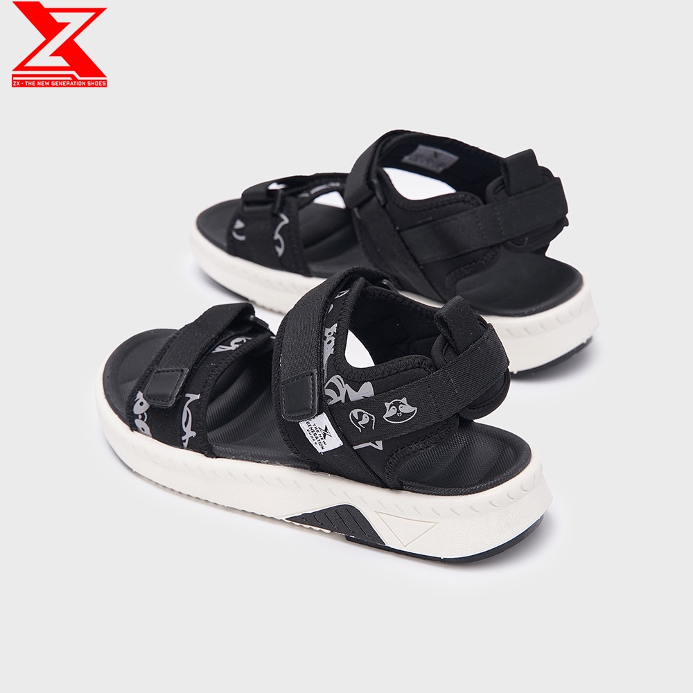 Giày Sandal Nam nữ SD ZX 2726 quai bấm đế bằng - Black White - Grey - Ver Raccoon
