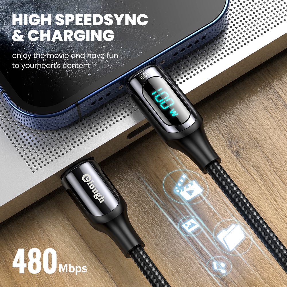 100W Cáp Sạc Nhanh PD 4.0 Type-C Với Màn Hình Kỹ Thuật Số Dành Cho Điện Thoại Xiaomi Huawei Samsung