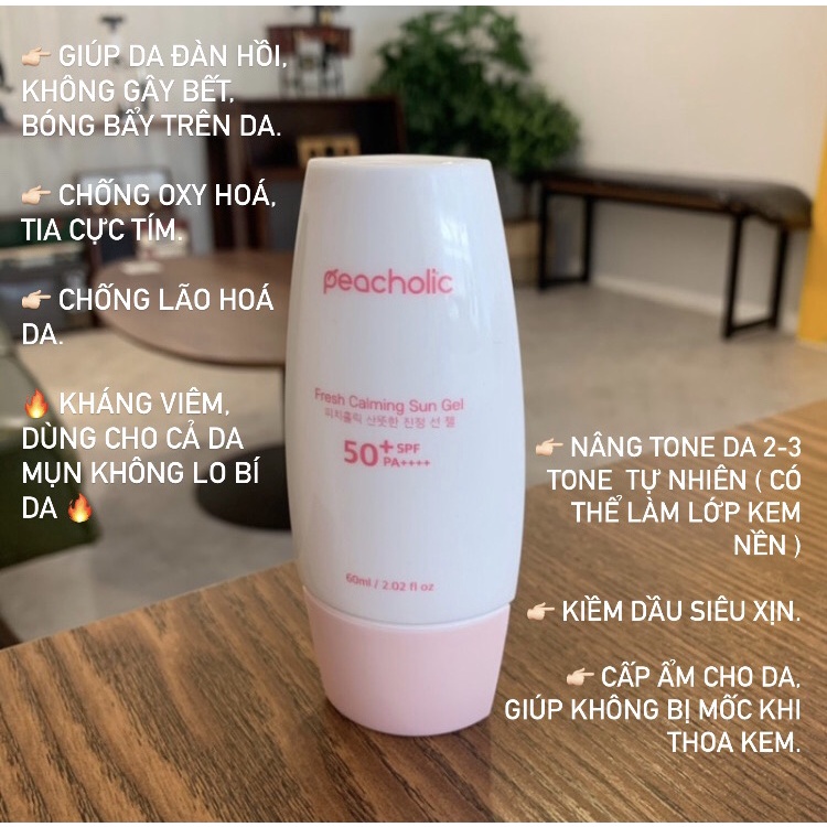 🌸 Kem Chống Nắng Nâng Bật Tone Peacholic Fresh Calming Sun Gel