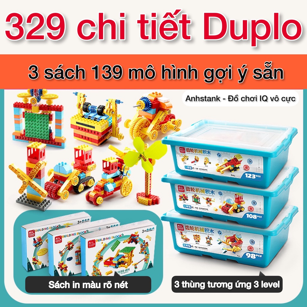 Lego kích cỡ to Duplo Xếp hình Kỹ sư cơ khí Siêu động cơ STEM, động cơ hoạt động 8h bảo hành 1 đổi 1