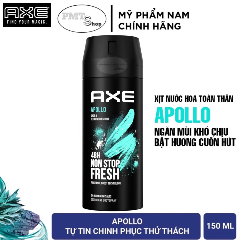 Combo 2 Xịt khử mùi toàn thân nam AXE Apollo 150ml x 2 chai hương nước hoa