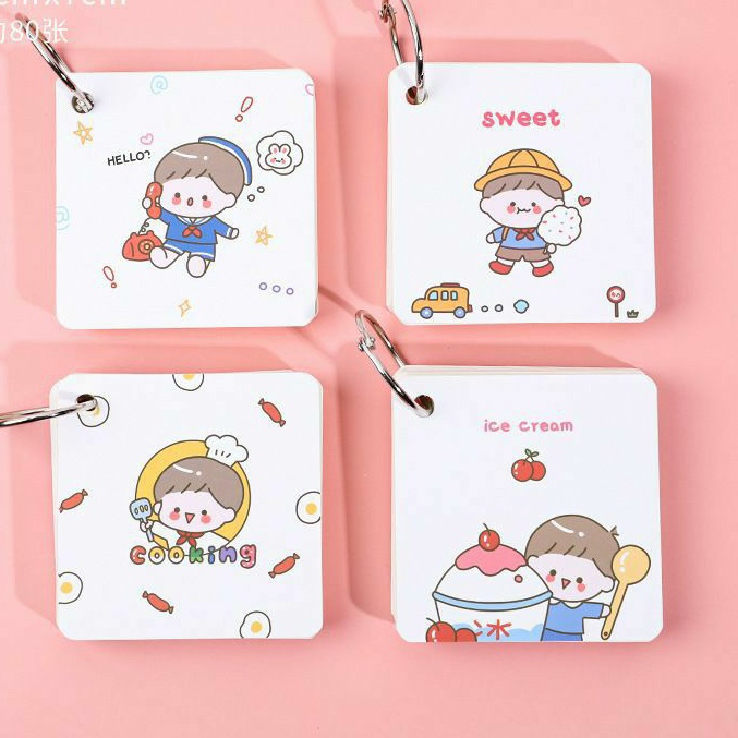 Flashcard học từ vựng ngoại ngữ hình vuông khủng long và các nhân vật hoạt hình cute/ flashcard ghi nhớ từ vựng 80 tờ