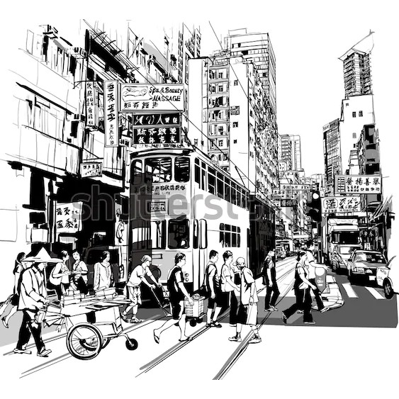 Tranh lụa 3d Hồng Kông Đường Phố Kích Thước 1,5m x 2m HKĐP07