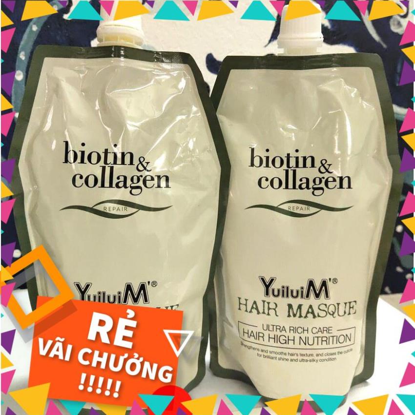 Kem Hấp Ủ Tóc Biotin collagen hair Yuiluim masque siêu mềm mượt- Phục Hồi Và Tái Sinh Tóc Gói 500ml