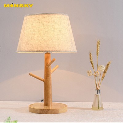 Đèn ngủ để bàn MONSKY trang trí phòng ngủ Vintage gỗ tặng kèm bóng LED chuyên dụng