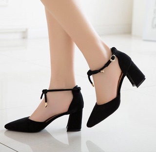 Giày bít da si nỉ bền đẹp 7cm. 2 màu đen và da