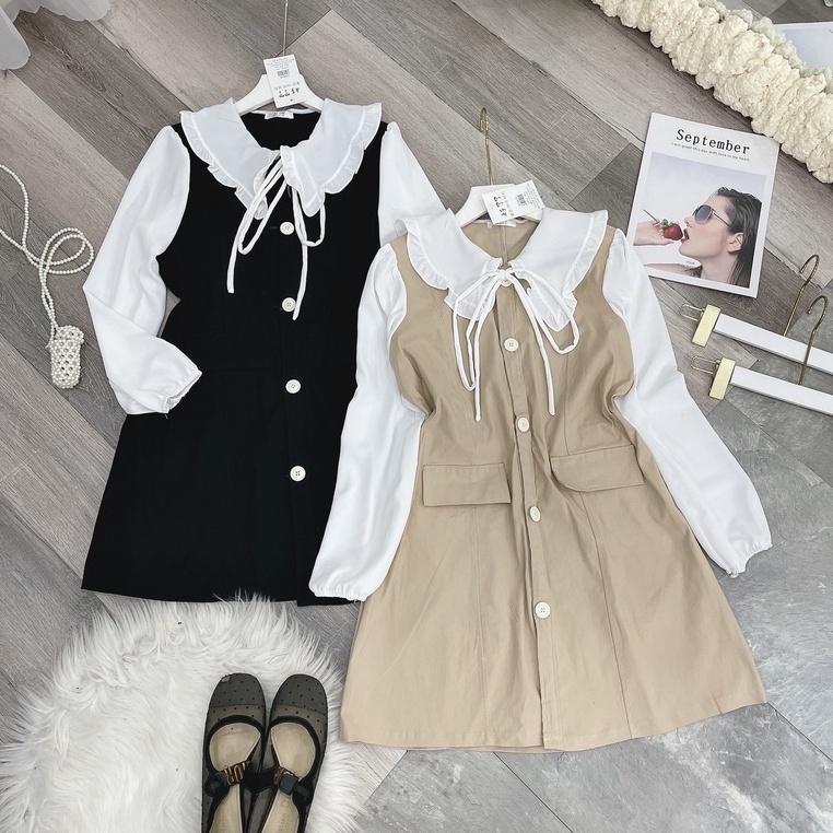 Váy Cổ Bèo Thắt Nơ Phong Cách Tiểu Thư Xinh Xắn Nhẹ Nhàng