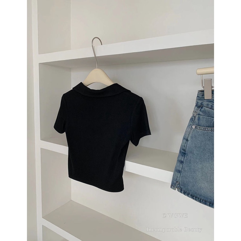 Áo polo Tay Ngắn Dáng Ôm Màu Xám Thời Trang Mùa Hè Cho Nữ