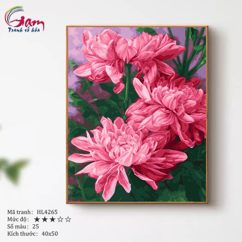 Tranh tô màu theo số Gam hoa cúc có sẵn đã căng khung 40x50cm HL4265